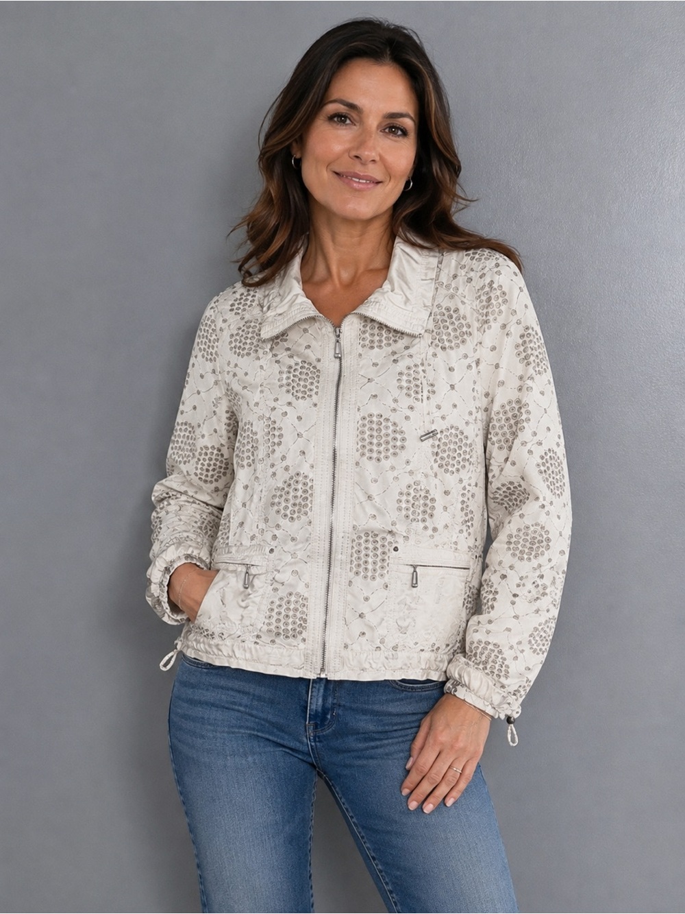 Women’s Bomber Jacket White House Black Market Zip Up Jacket off White Size 12